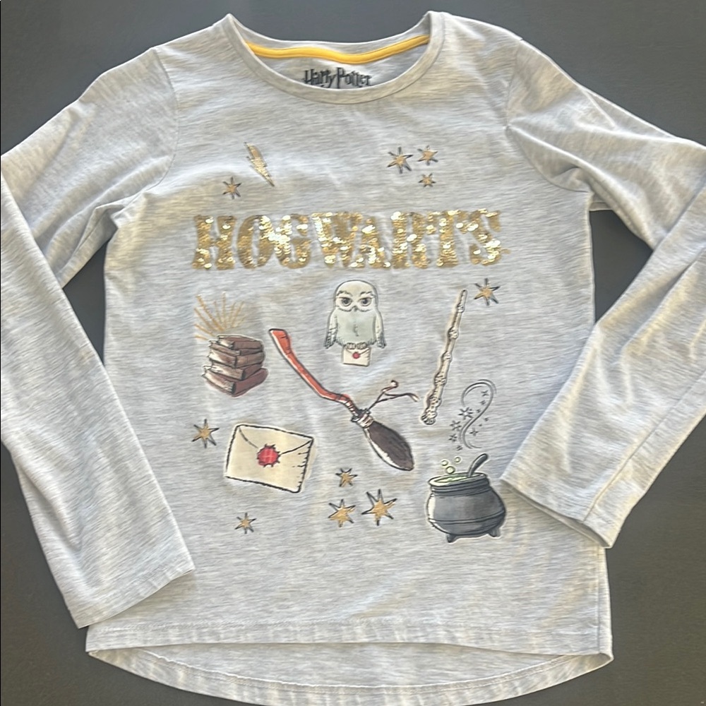 Harry Potter Gray Long Sleeve Tee with Sequins Girls Size 10